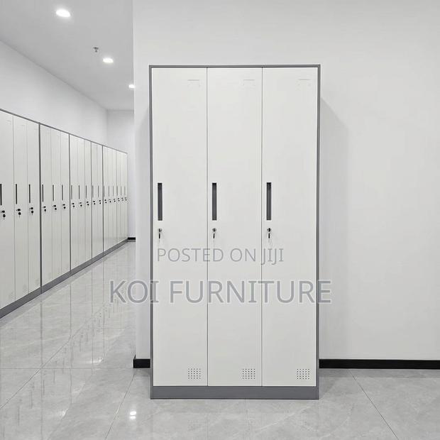 Storage Units; White Narrow 3-Door Steel Storage Wardrobe - thumbnail 8