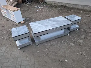Elegant Gray Coffee Table With 2 Stools Drawers