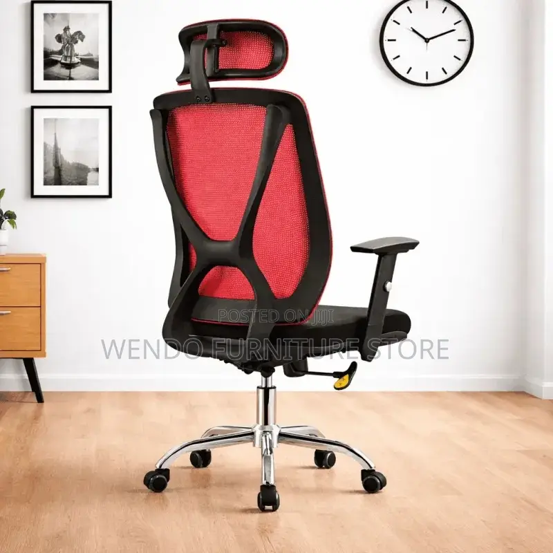 Office Chairs; Ergonomic Mesh Fabric Office Chair With Red Backrest