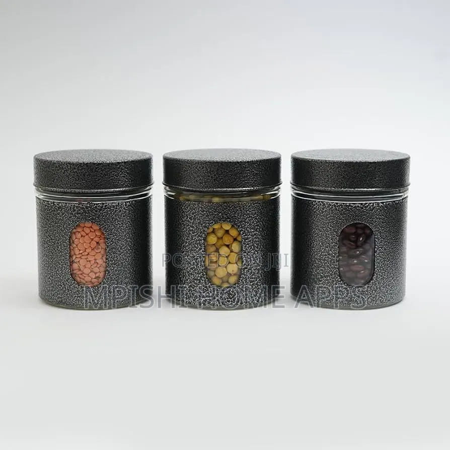 3-Piece Glass Canister Set With Metal Covers