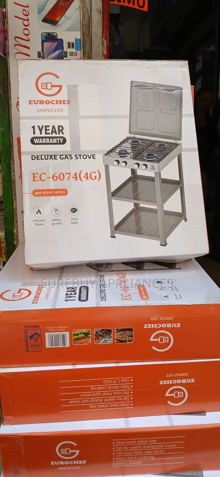 Eurochef Full Gas Standing Cooker With Storage Shelves