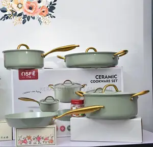 12pcs Ceramic Cookware Set With Gold Coloured Handles