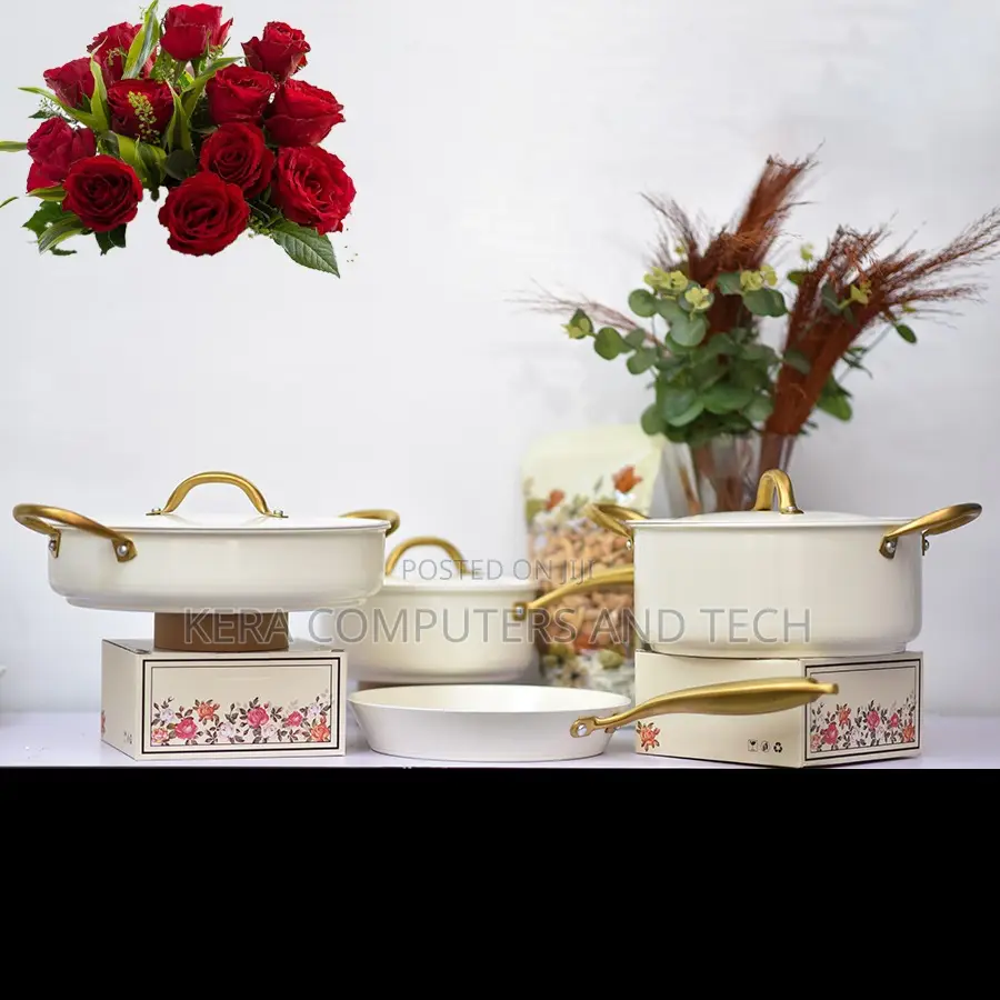 12pcs Ceramic Cookware Set With Gold Coloured Handles