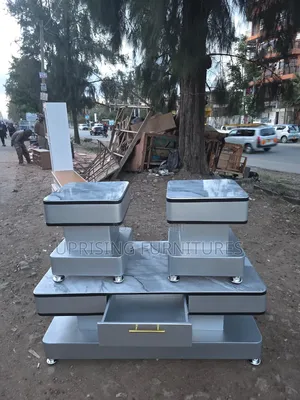Modern Coffee Table Gray + 2 Stools Marble Top Gray