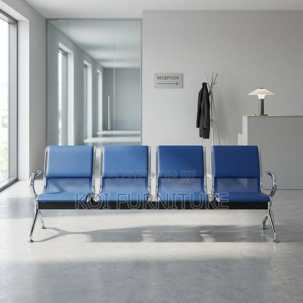 Office Bench : Blue 4 Seater Linked Office Chair