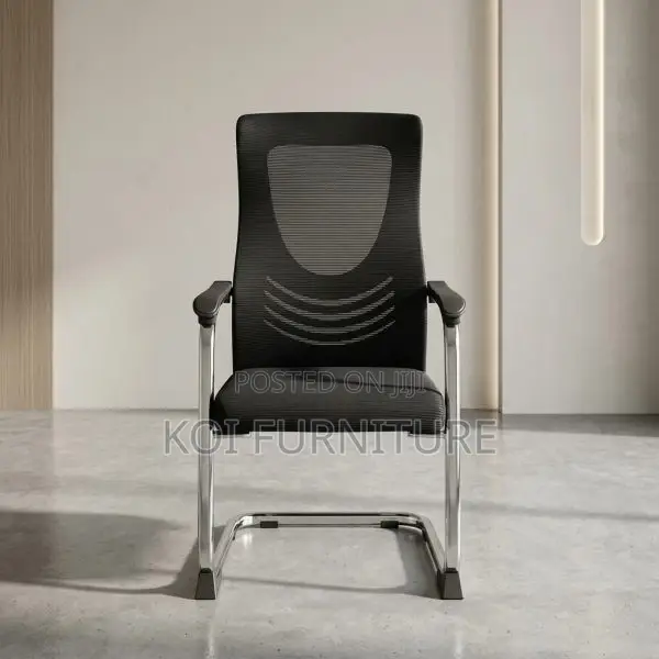 Office Chair : Black Mesh Visitor Chair -Sleek Chrome Cantilever Frame
