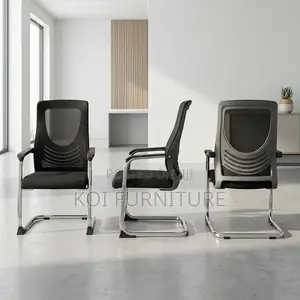 Office Chair : Black Mesh Visitor Chair -Sleek Chrome Cantilever Frame