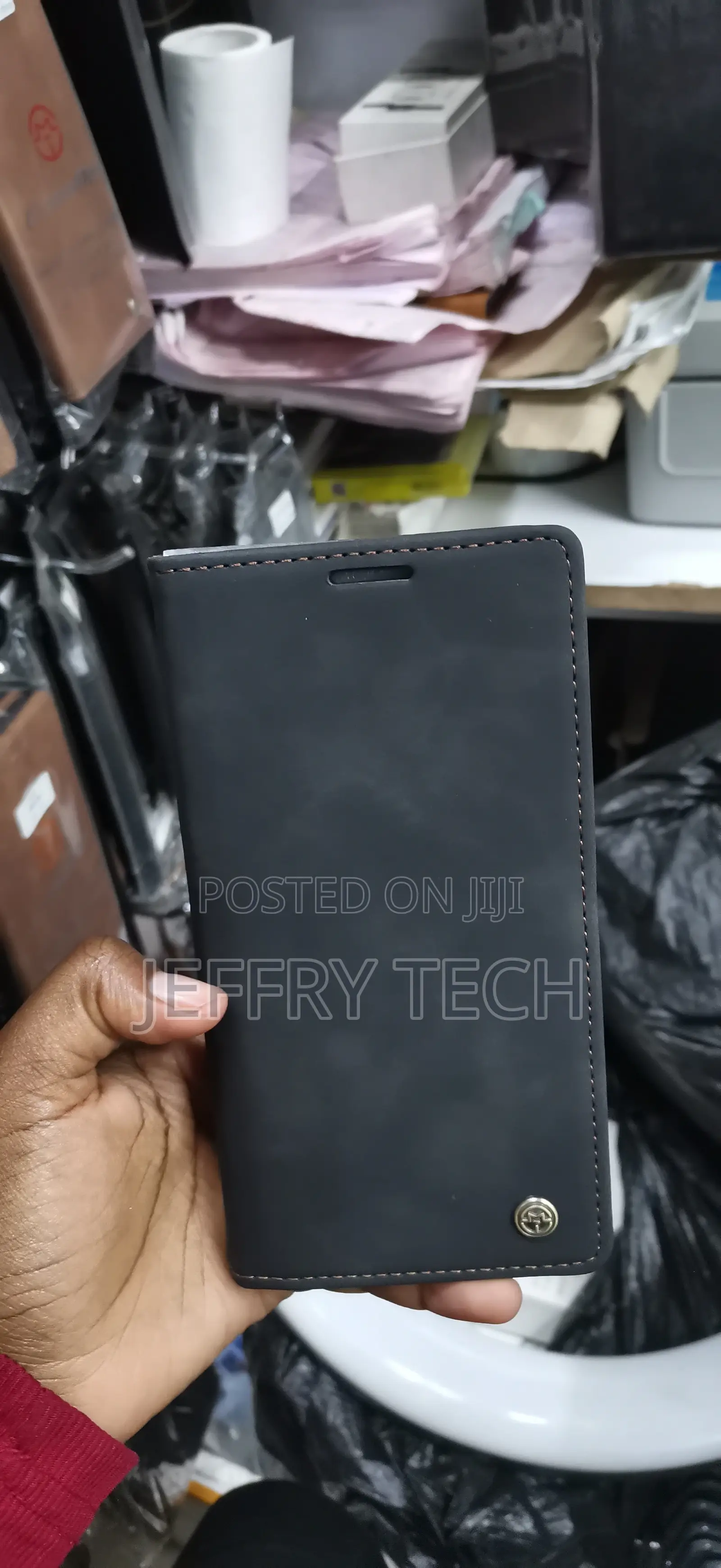 Retro Flip Wallet Case With Suede Leather and a Small Metallic Emblem