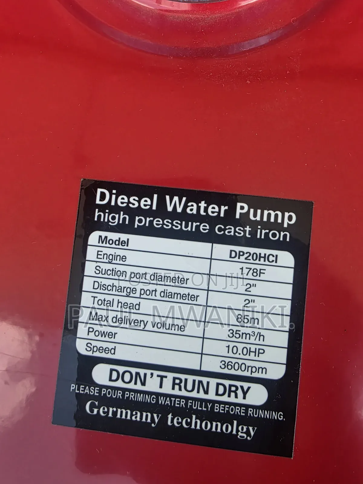2" 10hp High Pressure Diesel Water Pump