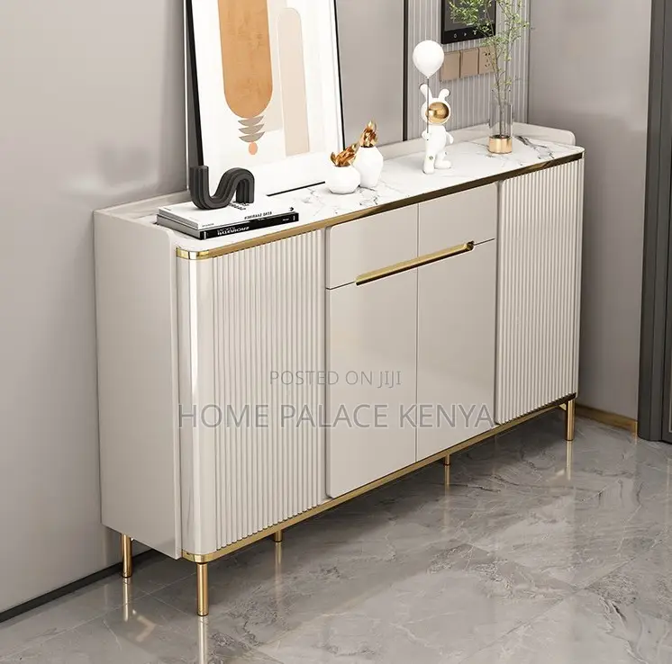 Storage Cabinet: 4 Door Wooden Shoe Cabinet With Marble Top