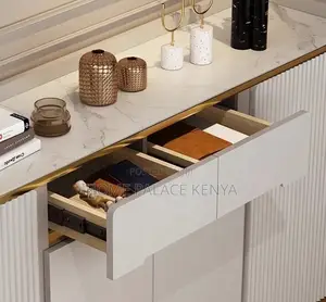 Storage Cabinet: 4 Door Wooden Shoe Cabinet With Marble Top