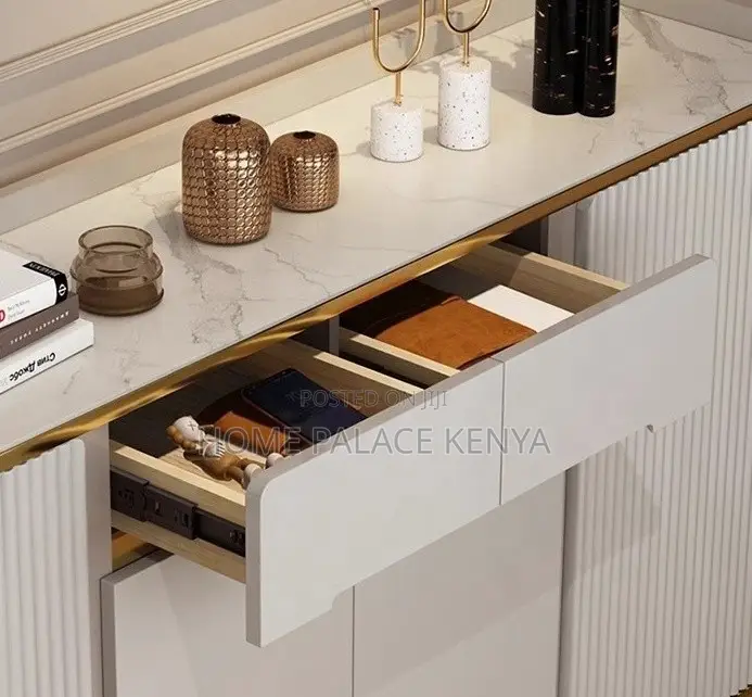 Storage Cabinet: 4 Door Wooden Shoe Cabinet With Marble Top