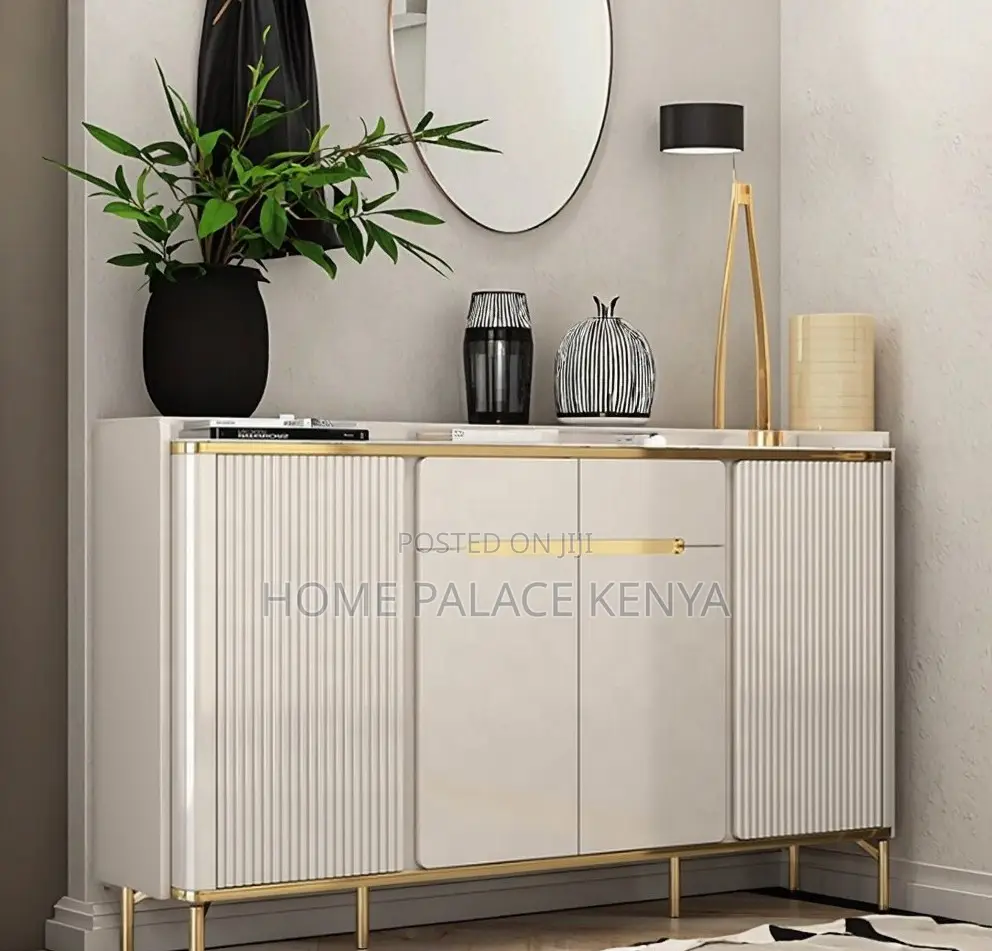 Storage Cabinet: 4 Door Wooden Shoe Cabinet With Marble Top