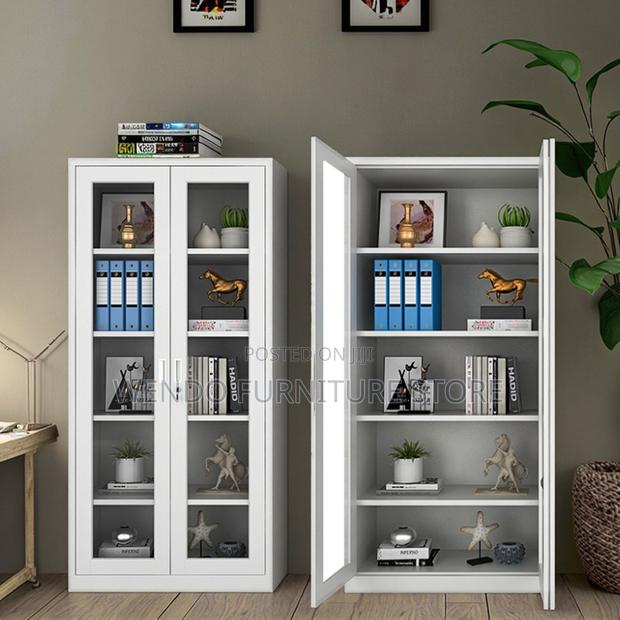 Office Cabinet; Glass Filing Office Cabinet With Adjustable Shelves