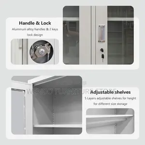 Office Cabinet; Glass Filing Office Cabinet With Adjustable Shelves