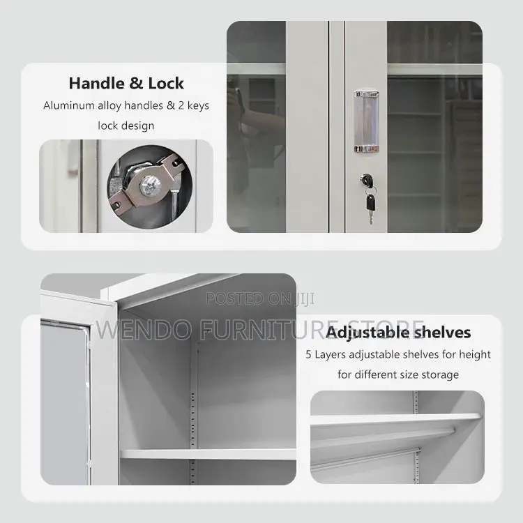 Office Cabinet; Glass Filing Office Cabinet With Adjustable Shelves