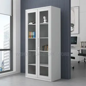 Office Cabinet; Glass Filing Office Cabinet With Adjustable Shelves