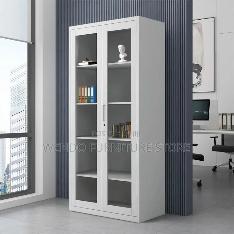 Office Cabinet; Glass Filing Office Cabinet With Adjustable Shelves