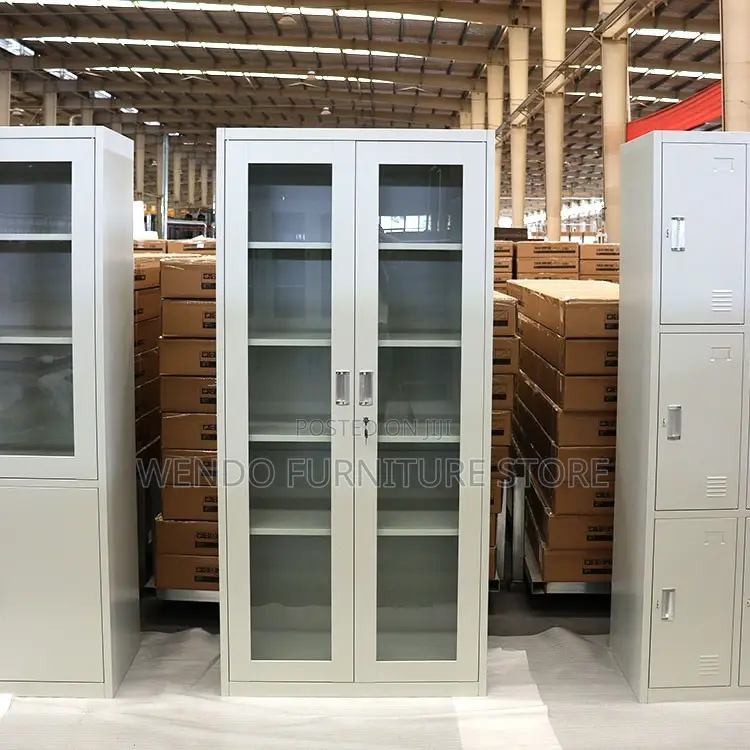 Office Cabinet; Glass Filing Office Cabinet With Adjustable Shelves