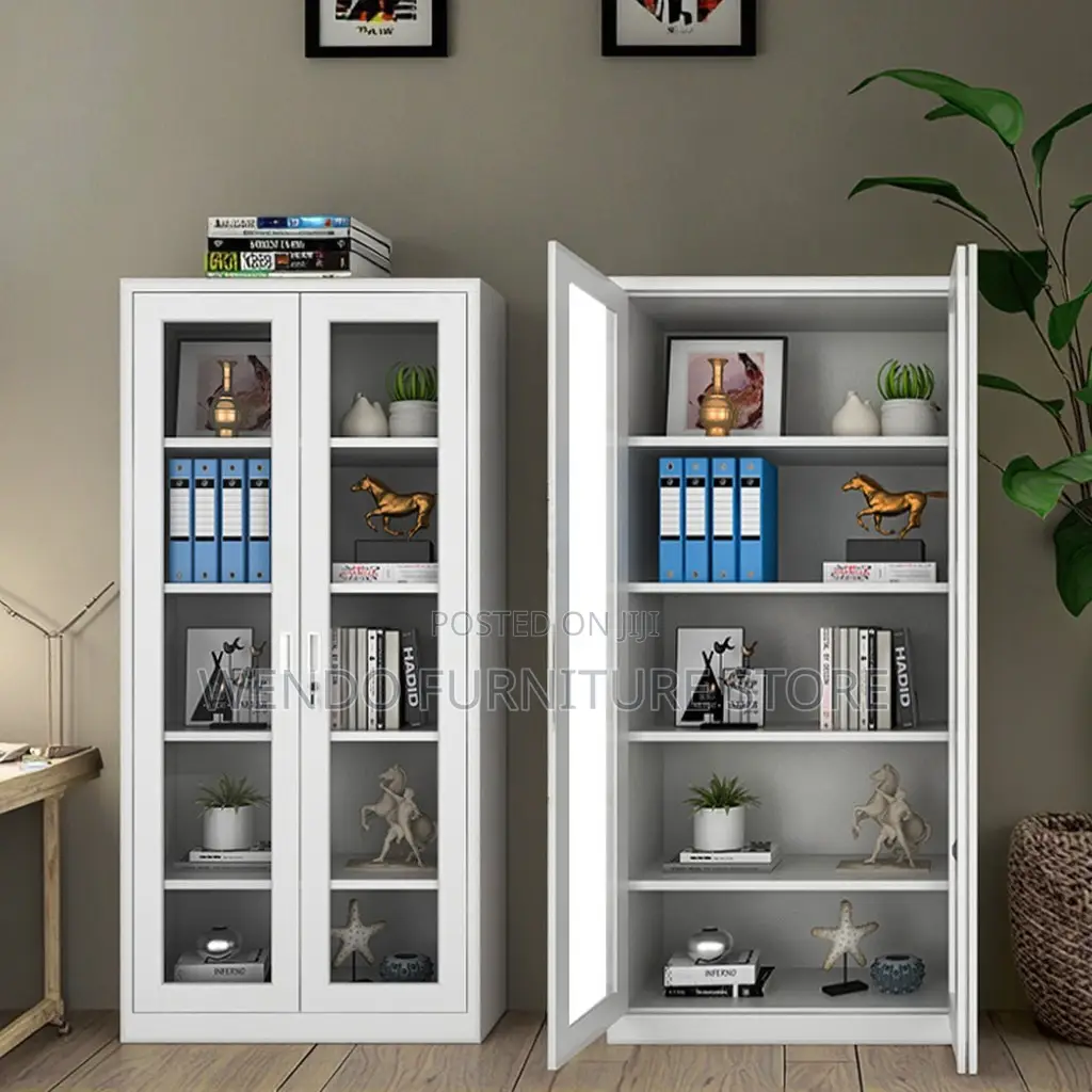 Office Cabinet; Glass Filing Office Cabinet With Adjustable Shelves