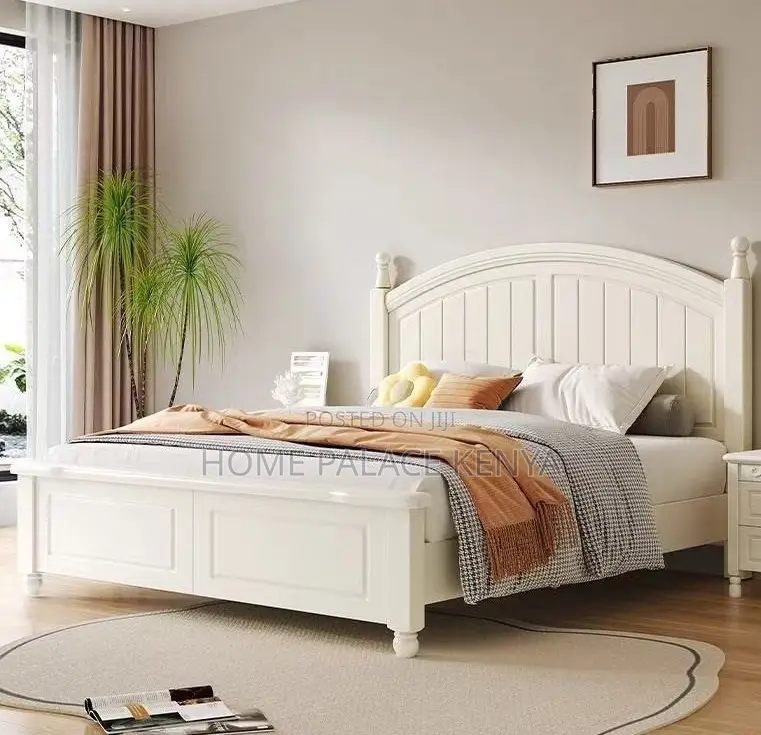 Wooden Bed: White Nordic Solid Oak Wood King Size Bed