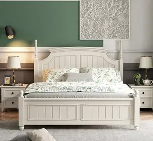 Wooden Bed: White Nordic Solid Oak Wood King Size Bed