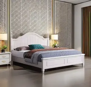 Wooden Bed: White Nordic Solid Oak Wood King Size Bed
