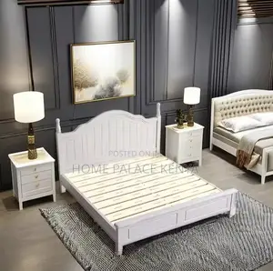 Wooden Bed: White Nordic Solid Oak Wood King Size Bed