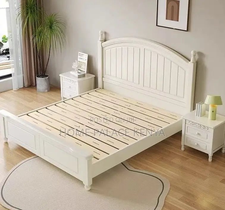 Wooden Bed: White Nordic Solid Oak Wood King Size Bed