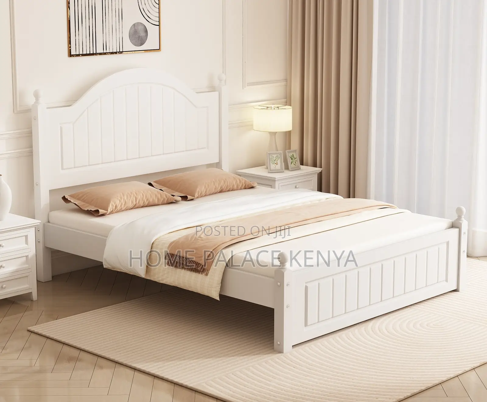 Wooden Bed: White Nordic Solid Oak Wood King Size Bed
