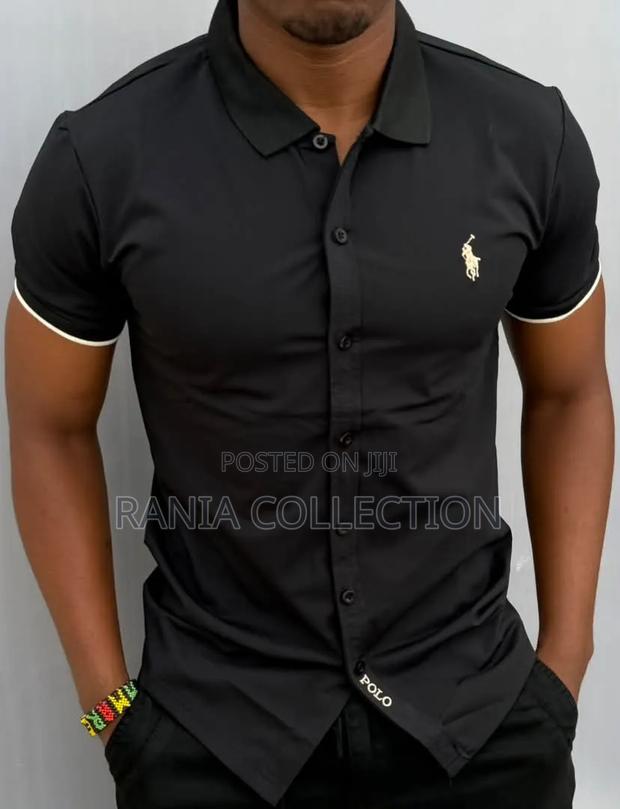 Plain Black Cotton Polo Shirt - thumbnail 2