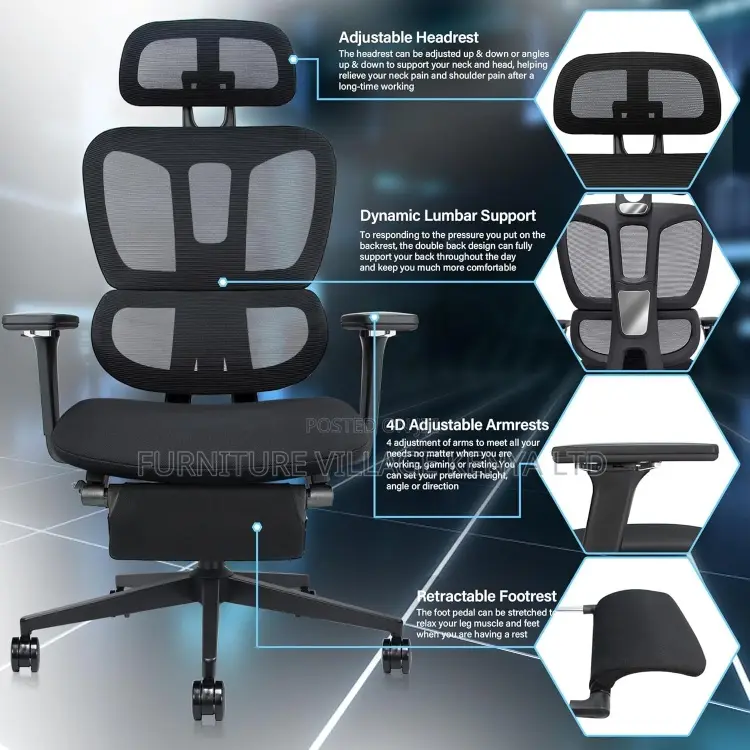 Office Mesh Desk Chair With Footrest