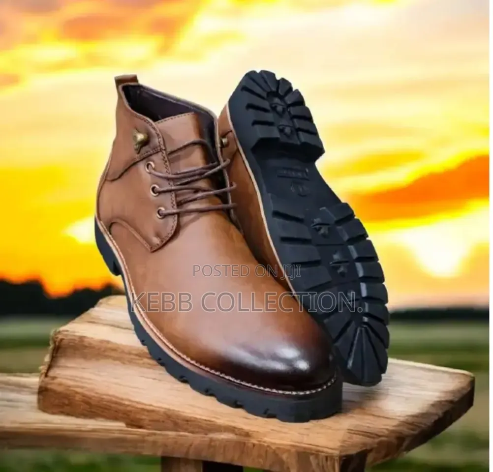 Lacazette Fashion Men's Brown/Grey Leather Boots.