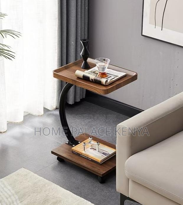 Coffee Stand: Wooden Overbed Table With Swivel Wheels