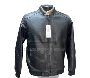 Plain Leather Jacket With Elastic Ribbed Cuffs Hands