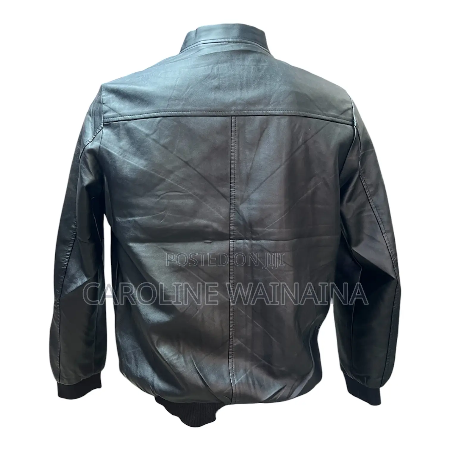 Plain Leather Jacket With Elastic Ribbed Cuffs Hands