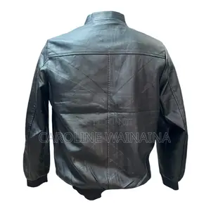 Plain Leather Jacket With Elastic Ribbed Cuffs Hands