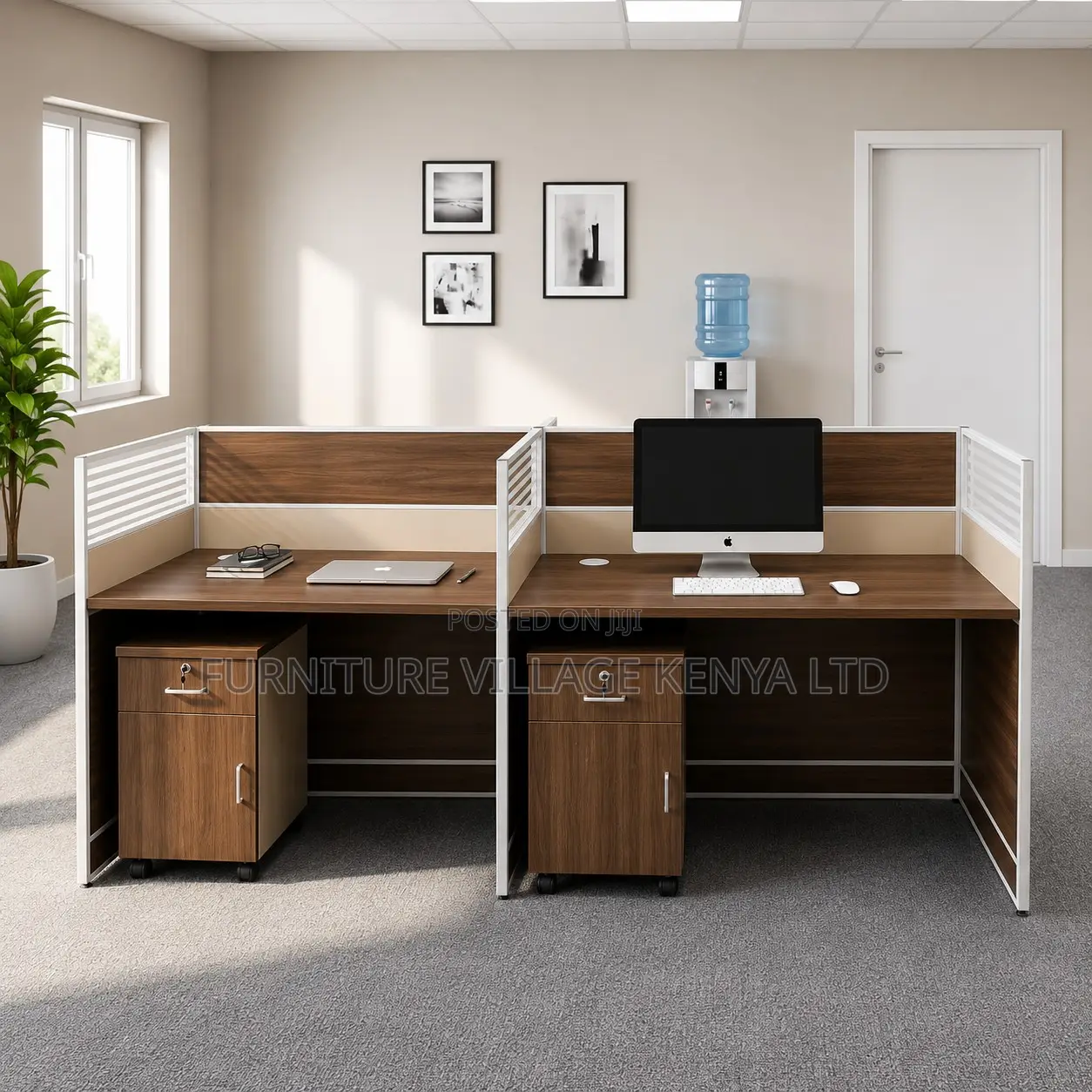 Office 4-Person Brown Workstation.
