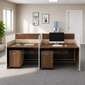 Office 4-Person Brown Workstation.