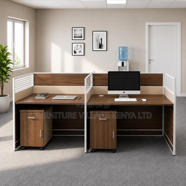 Office 4-Person Brown Workstation. - thumbnail 2