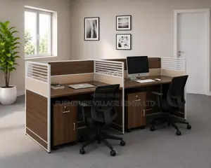 Office 4-Person Brown Workstation.