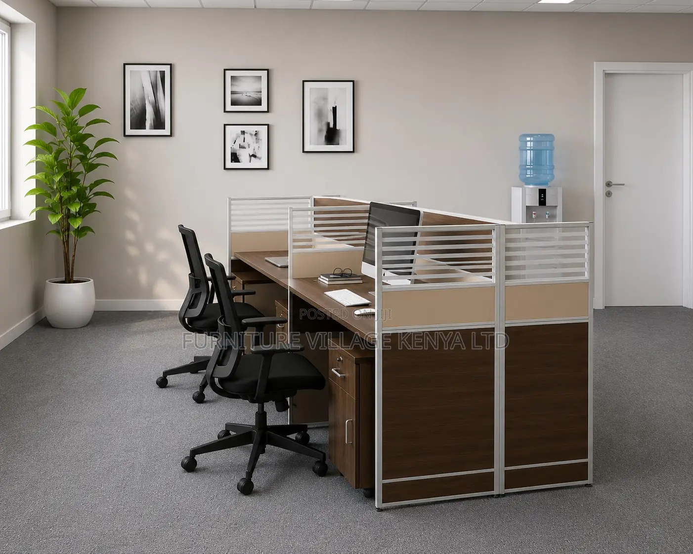 Office 4-Person Brown Workstation.