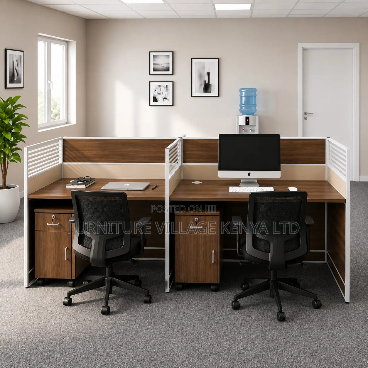Office 4-Person Brown Workstation.