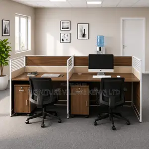 Office 4-Person Brown Workstation.