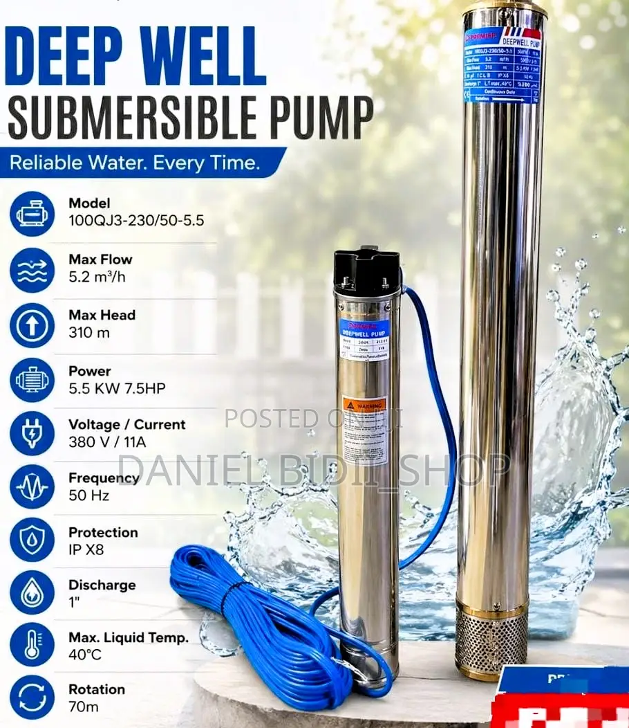 3phase Deep Well Submersible Pump 310m 7.5hp 5.5kw
