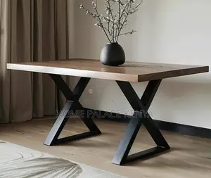 Study Table: X Shaped Metal Legs Table With Wooden Top