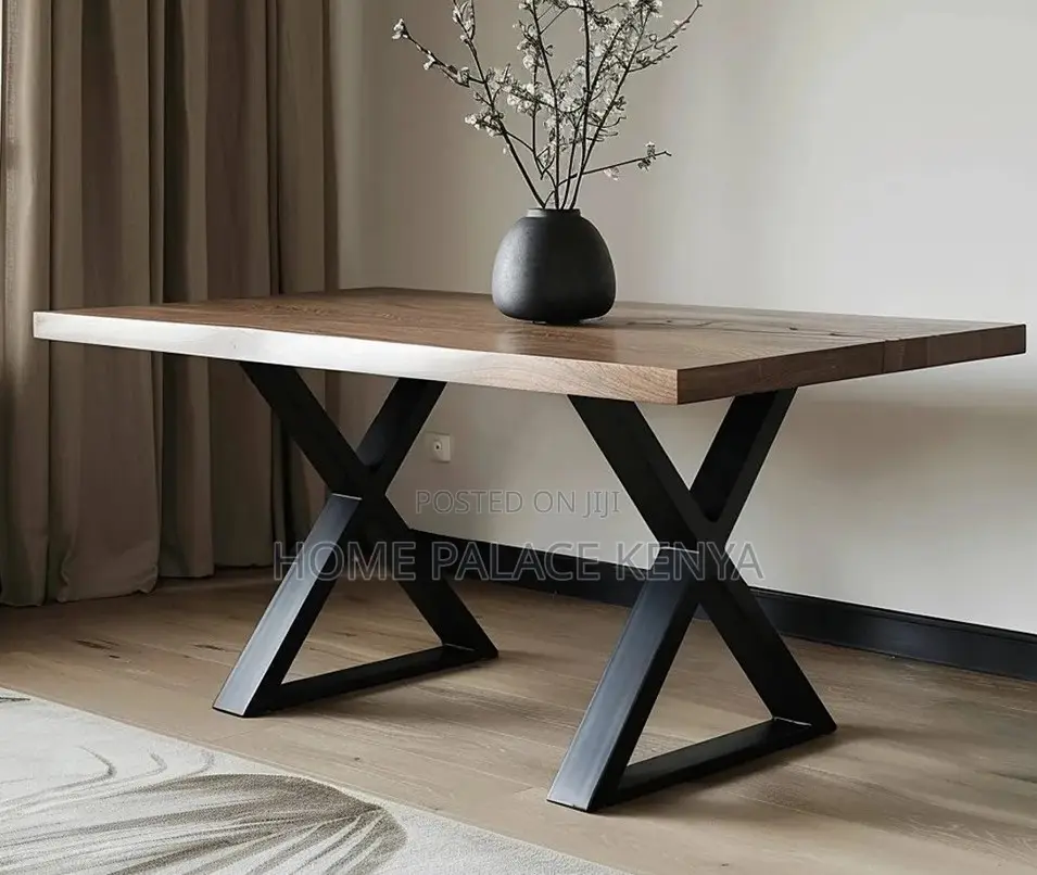 Study Table: X Shaped Metal Legs Table With Wooden Top