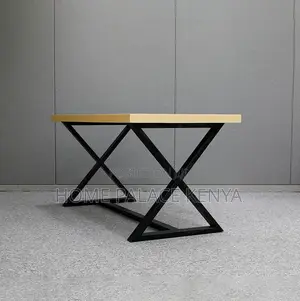 Study Table: X Shaped Metal Legs Table With Wooden Top