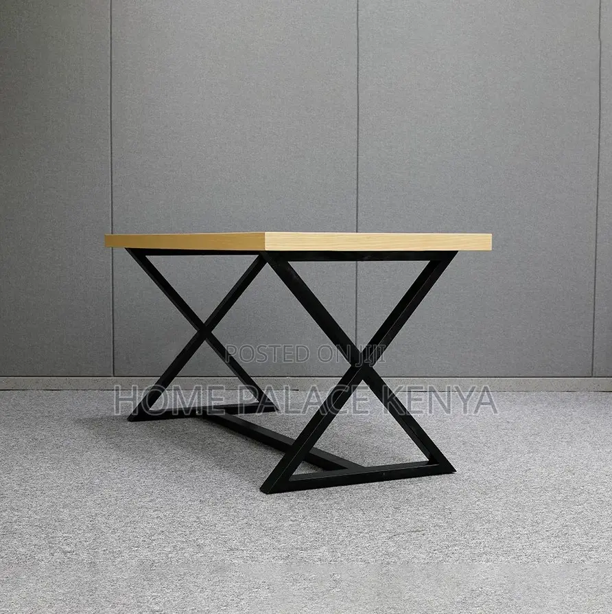 Study Table: X Shaped Metal Legs Table With Wooden Top