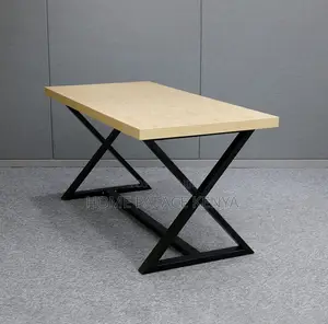 Study Table: X Shaped Metal Legs Table With Wooden Top